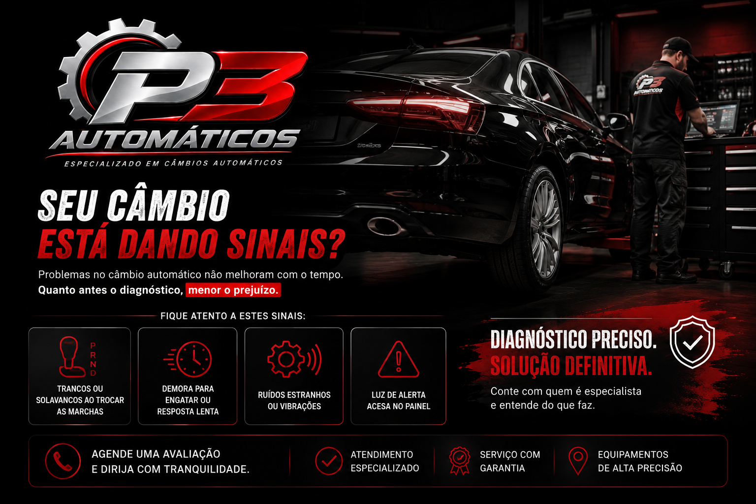 Sinais de problema em câmbio automático — trancos, ruídos e alertas